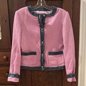 Carole Little Pink Textured Blazer with Denim Trim
